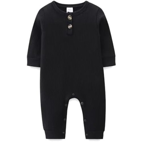 Unisex Newborn Clothes 0-12 Months Long Sleeve Snaps up Solid Ribbed Knit Baby Outfits