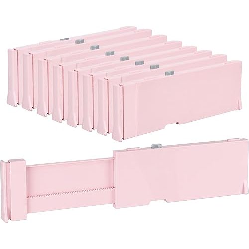 Vtopmart Pink Drawer Dividers for Clothes 8 Pack, Adjustable 4" High Expandable from 11.6"-17" Dresser Drawer Organizer, Plastic Drawers Separators for Dresser, Baby Clothes, Kitchen, Office Storage
