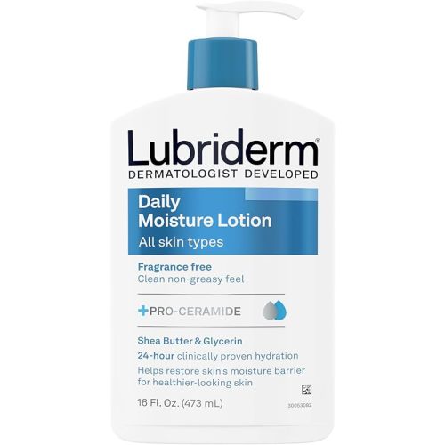 Lubriderm Fragrance Free Daily Moisture Lotion + Pro-Ceramide, Shea Butter & Glycerin, Face, Hand & Body Lotion for Sensitive Skin, Hydrating Lotion for Healthier-Looking Skin, 16 fl. oz