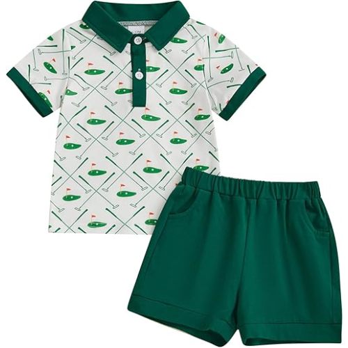 Baby Boy Girl Summer Clothes Golf Embroidery T Shirt Gingham Plaid Shorts Set 2Pcs Sports Outfit