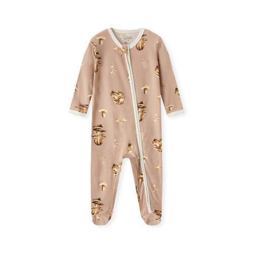 Mushroom Organic Cotton Zipper Footed Romper