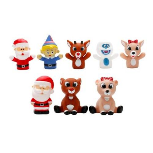 Rudolph the Red-Nosed Reindeer 2.5" Finger Puppets & Baby Bath Squirt Toy Set - Christmas - 5pc