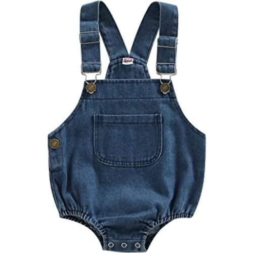 Douhoow Newborn Baby Boys Girls Denim Romper Overalls Straps Button Sleeveless 1 Piece Bodysuit Short Jeans Jumpsuit Outfits