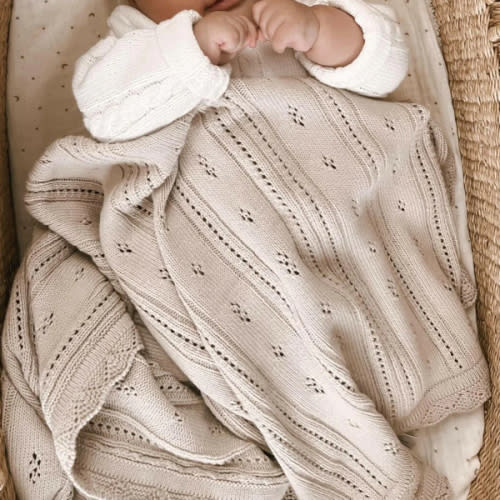 Pointelle Baby Blanket - Beige
