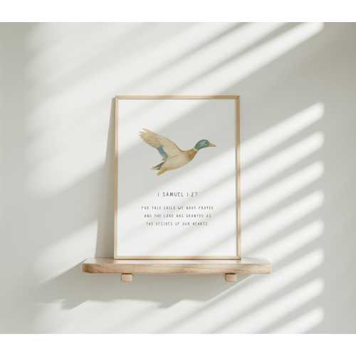 PRINTED Mallard Nursery Wall Art, Duck Hunter Bible Verse Print, Minimalist Christian, Gift for Baby Shower Southern Boy Nursery