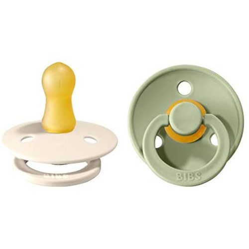 BIBS Pacifiers | Natural Rubber Baby Pacifier | Set of 2 BPA-Free Soothers | Made in Denmark | Sage/Ivory | Size 0-6 Months