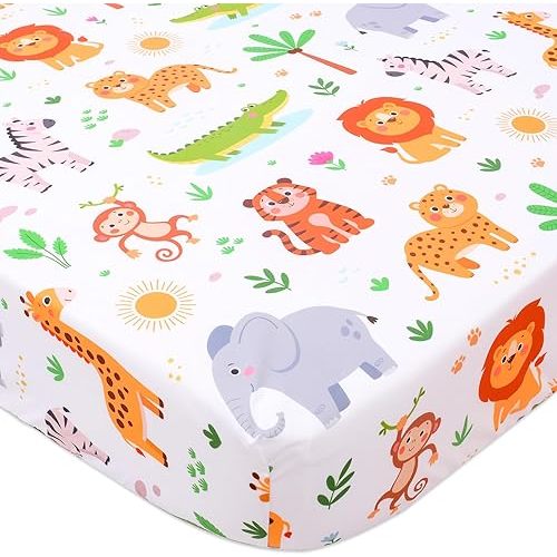 Cloele Animal Fitted Crib Sheet for Girls 1 Pack Jungle Baby Nursery Bed Sheet for Standard Crib and Toddler Mattresses - Baby Crib Mattress Sheet Infant Toddler Sheet