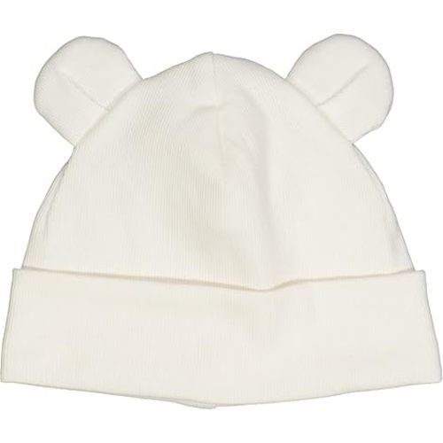 Soft Organic Cotton Rib Bear Baby Beanie Hat with Folded Edge & Cute Teddy Bear Ears - Stretchy, Comfortable, and Machine Washable for Newborns & Infants (Balsam Cream Color, Sizes Preemie-Newborn)