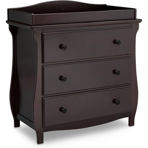 Delta Children Lancaster 3 Drawer Dresser with Changing Top and Interlocking Drawers - Greenguard Gold Certified, Dark Chocolate