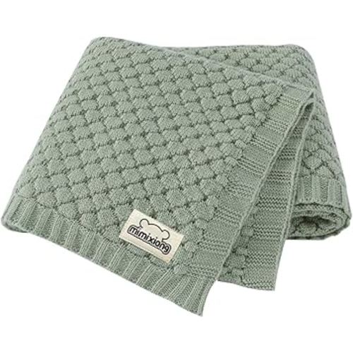 mimixiong Baby Blanket Knitted Soft Swaddling Receiving Baby Blankets for Crib Stroller Sage Green 40x30 Inch