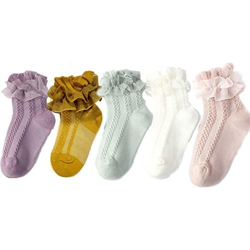 Colorful Childhood Baby-Girls Eyelet Ruffle Lace Socks Toddler Double Lace Dressy Short Socks Newborn/Infants