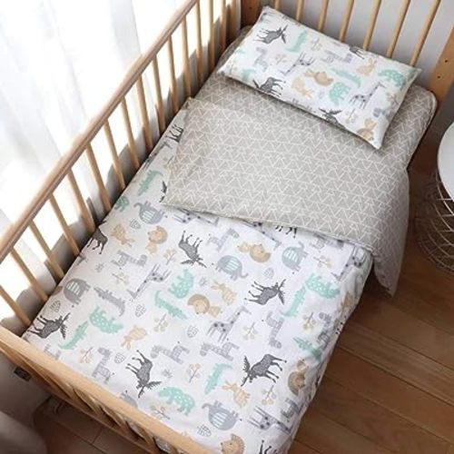 100% Cotton Crib Bedding Set for Toddler Boys Girls,3Pcs Include Duvet Cover,Fitted Sheet,Pillowcase, Baby Bed Linen,Nursery Decoration (Animals)