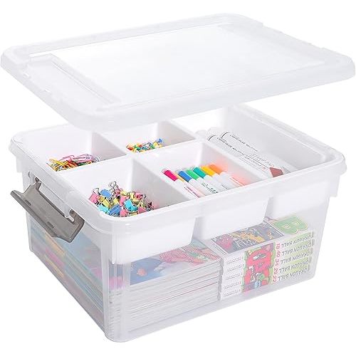 Citylife 17 QT Plastic Storage Box with Removable Tray Craft Organizers and Storage Clear Storage Container for Organizing Bead, Tool, Sewing, Playdoh