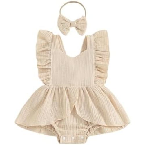 Douhoow Infant Baby Girl Romper Baby Ruffle Bodysuit Jumpsuit One-Piece Cotton Linen Clothes