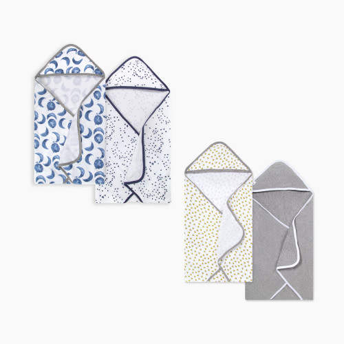 Burt's Bees Baby Organic Single-Ply Hooded Towel Bundle (4 Pack) - Dark Blue