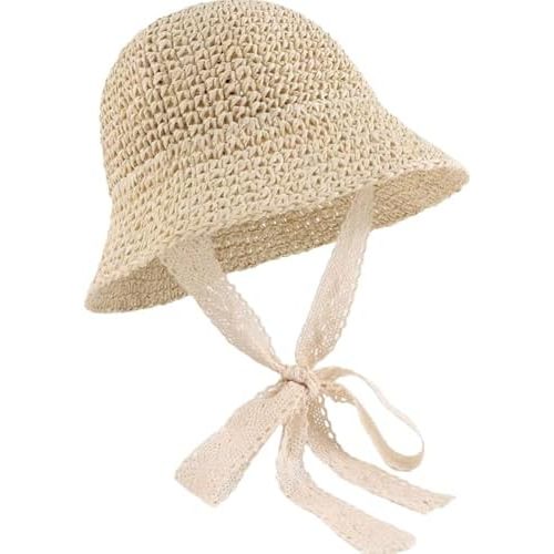 Toddler Straw Hat with Bow - Soft Foldable Baby Sun Hat for Girls, UPF 50+ Breathable Cap for Summer Beach Outdoor Play