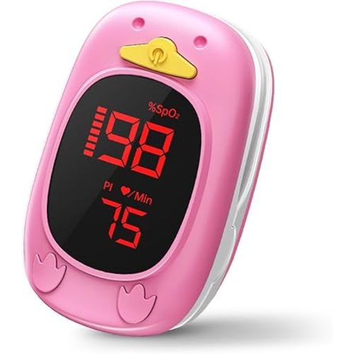 Child Pulse Oximeter For Kids - Pulse Oximeter Fingertip Childrens Pulse Oximeter Oxygen Meter Finger Pulse Oximeter ids, Included With AAA Battery/Lanyard, Pink