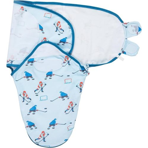 LollyBanks Baby Swaddle, 100% Organic Cotton Newborn Boy Swaddle Sack 0-3 Months, Newborn Baby Swaddle Blanket Wrap with Easy Change Zipper, Baby Registry Must Haves (Ice Hockey)