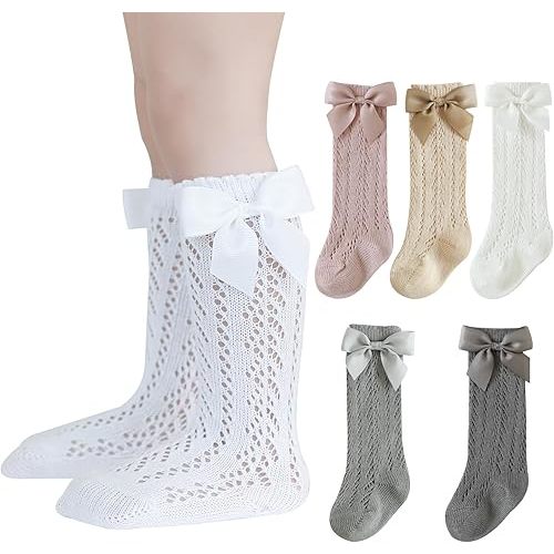 Baby Girls Knee High Socks Pack Bow Long Stockings Infants Toddlers Ruffled Socks School Uniform Leggings Stockings