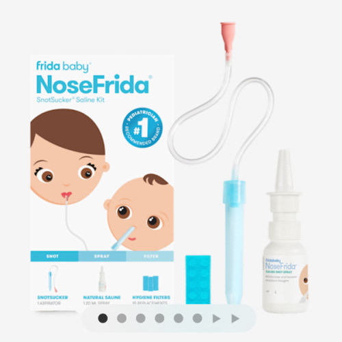Frida Baby Saline Kit, Includes NoseFrida Nasal Aspirator for Baby, Baby Nose Sucker, Saline Nasal Spray for Babies with 10 Extra Hygiene Filters, Nasal Spray Decongestant, 0.68 fl oz