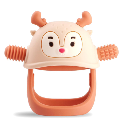 Smily Mia Teething Toys/Teethers for Babies 6-12 Months, Reindeer Baby Chew Toy 3-6 Months for Teething Relief, Get-A-Grip Baby Hand Teether, Silicone Teething Mittens for 0-6Months, Nude