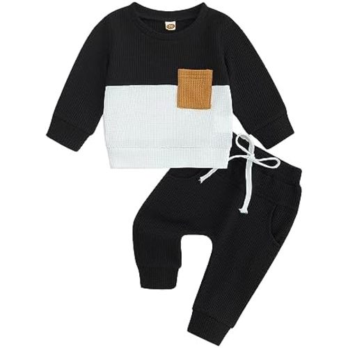 Baby Boy Clothes Fall Winter Outfits Waffle Knit Contrast Color Sweatshirt Top Casual Pants Set Toddler 2Pcs Outfit