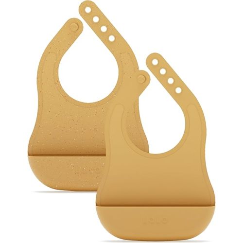 Lalo The Bib - Waterproof, Non-Toxic Silicone Baby Bib with Adjustable Neck Band & Silicone Food Pouch Catcher, Set of 2