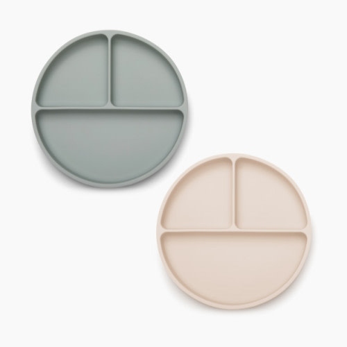 AEIOU Suction Divided Plate - Sage + Oat Milk