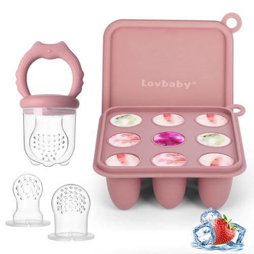 Baby Fruit Food Feeder Breastmilk Popsicle Molds, Silicone Food Freezer Tray for Cooling Teething Relief, Baby Food Feeder for Safe Infant Self Feeding, Includes 3 Extra Food Pacifier