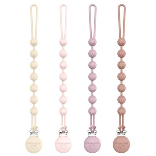 Cuddle Campus Silicone Pacifier Clip Holder with One Piece Design, Pack of 4 Soft Flexible Binky Clips with Texture for Baby Boy and Girl Set 5(6M+)