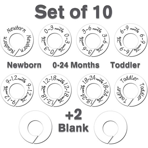 Baby Closet Dividers - Set of 10 from Newborn to Toddler and 2 Blanks with Colored Box,Baby Size Divider Fits 1.65" Rod- [White Unisex] - White-1