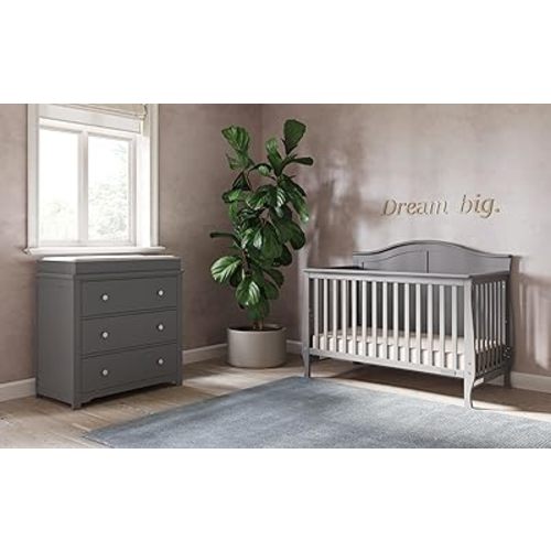 Child Craft Camden Crib and Dresser Nursery Set, 2-Piece, Includes 4-in-1 Convertible Crib and 3 Drawer Dresser, Grows with Your Baby (Cool Gray)