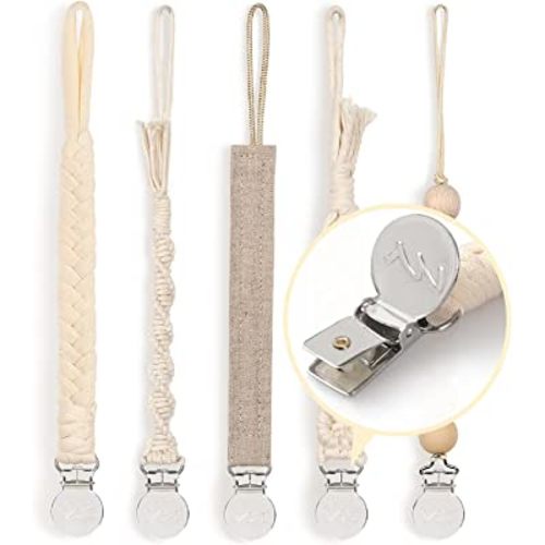 YMVV Modern Pacifier Clips for Boys and Girls,Handmade Braided Rope Unisex Design Universal Paci Clip Fits Most Pacifier Styles 5 Pack