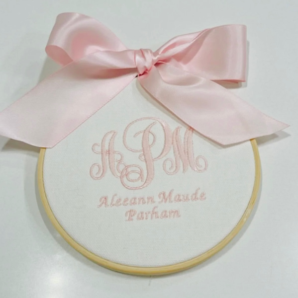 Embroidered Baby Name & Monogram Hoop Plaque – Caprilina