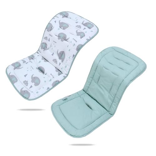 Baby Stroller Cushion,Infant Car Seat Insert-Reversible Universal Breathable and Soft Newborn seat Liner for Stroller,100% Cotton Seat Pad Liner for Newborns-34x78cm,1 Pack(Elephant Green+White)