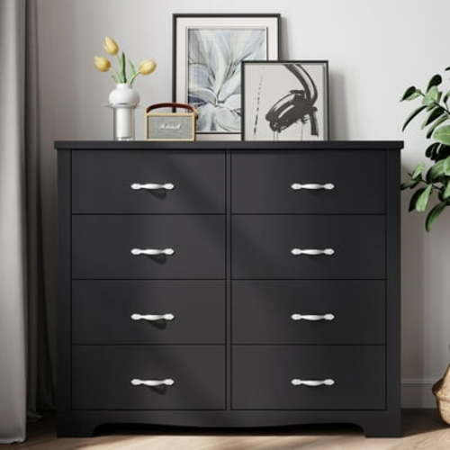 LINSY HOME Black Double Dressers,Chest of 8 Drawers