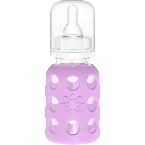 Lifefactory 4-Ounce Glass Baby Bottle with Stage 1 Nipple and Protective Silicone Sleeve Lavender (LF110016C4)