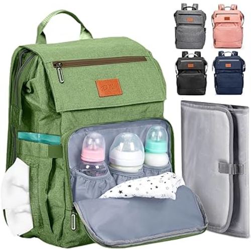 PILLANI Baby Diaper Bag Backpack - Baby Bag for Boys & Girls, Diaper Backpack - Large Travel Diaper Bags w/Changing Pad - Baby Registry Search & Shower Gifts, Newborn Essentials & Items for Mom,Green