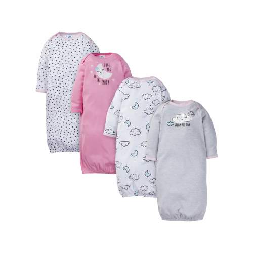 Gerber Baby Girls Lap Shoulder Gowns with Mitten Cuffs, 4-Pack, Preemie-0/6M