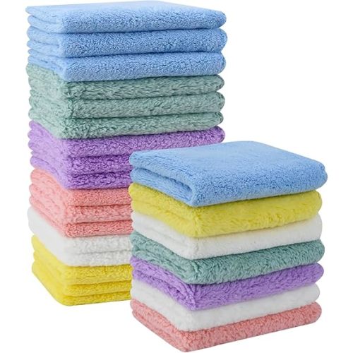 Baby Washcloths 24-Pack, Microfiber Coral Fleece Baby Towels, Super Soft and Absorbent Wash Cloths for Newborns, Infants and Toddlers, 7''x9'', Multicolor