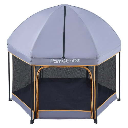 Pamo Babe Unisex Premium Indoor and Outdoor Baby Playpen - Portable, Lightweight, Toddler Play Yard w/Canopy and Travel Bag - Grey