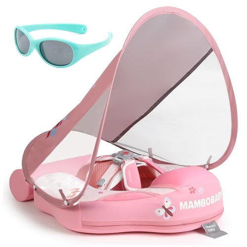 Mambobaby Float with Canopy and Tail New Upgraded Non-Inflatable Baby Pool Float Mambo Float Swim Trainer Solid Infant Swim Float Adjustable Pearl Foam Baby Swim Ring