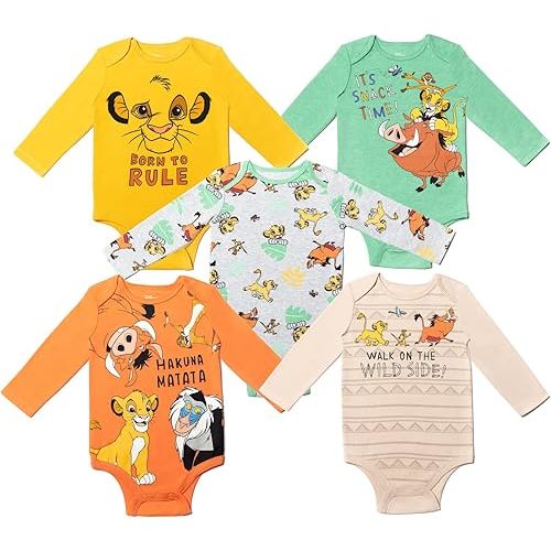 Disney Lion King Winnie the Pooh Nightmare Before Christmas Mickey Mouse Baby 5 Pack Bodysuits Newborn to Infant