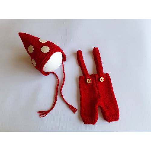 Newborn mushroom knit photo outfit Baby cottagecore amanita gnome set-newborn woodland photo prop-baby mushroom handmade costume