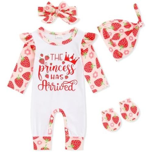 GRNSHTS Newborn Baby Girl Romper Infant Letter Print Jumpsuit Floral Bodysuit+Hat+Headband+Gloves Coming Home Clothes Outfits
