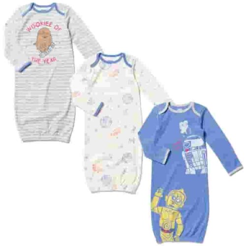 Star Wars R2-D2 Chewbacca C-3PO Newborn Baby Boys 3 Pack Sleeper Gowns Newborn