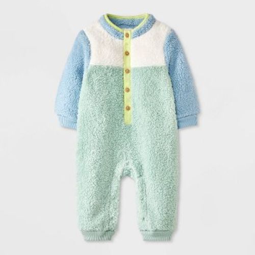Baby Shearling Romper - Cat & Jack™ Green/blue 0-3m