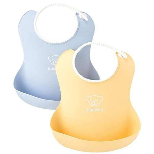 BABYBJÖRN Baby Bib, 2-Pack, Powder Yellow/Blue - Powder Yellow/ Blue