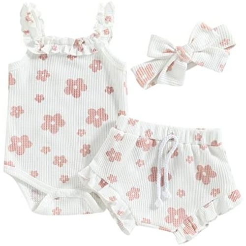 Engofs Newborn Baby Girl Summer Clothes Boho Infant Sleeveless Romper Bodysuit Shorts Headband 3Pcs Outfits