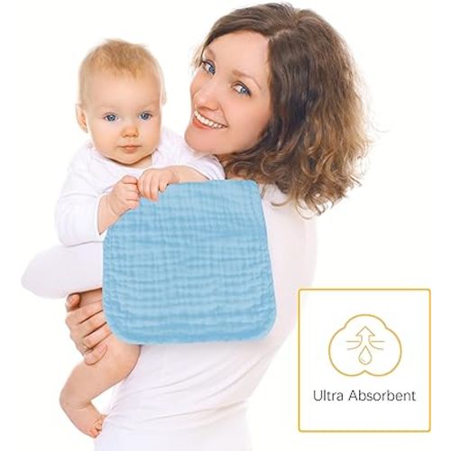 Lovely Care 12 Pack Muslin Burp Cloths 100% Cotton Muslin Cloths Large 20''x10'' Extra Soft and Absorbent Baby Burping Cloth - Aqua